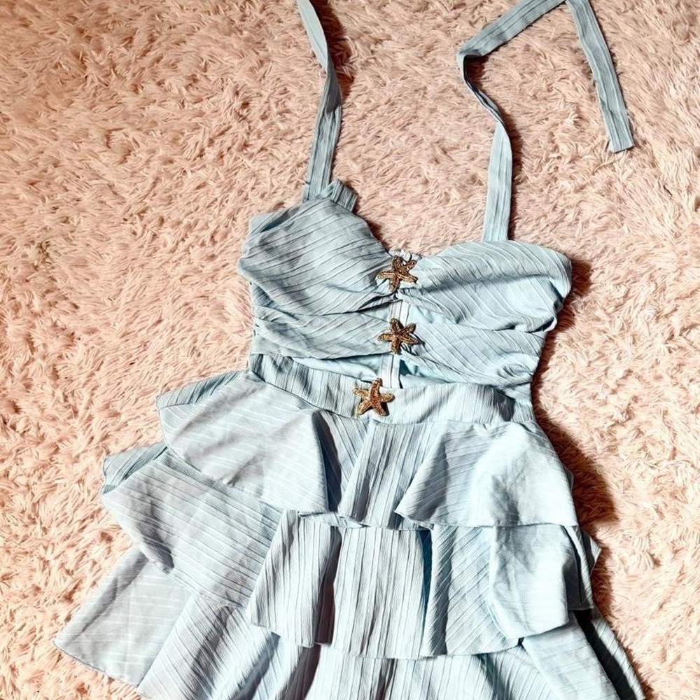 Beachy Mermaid Ruffle Cutout Starfish Embellished Cosplay Dress Womens M Costume